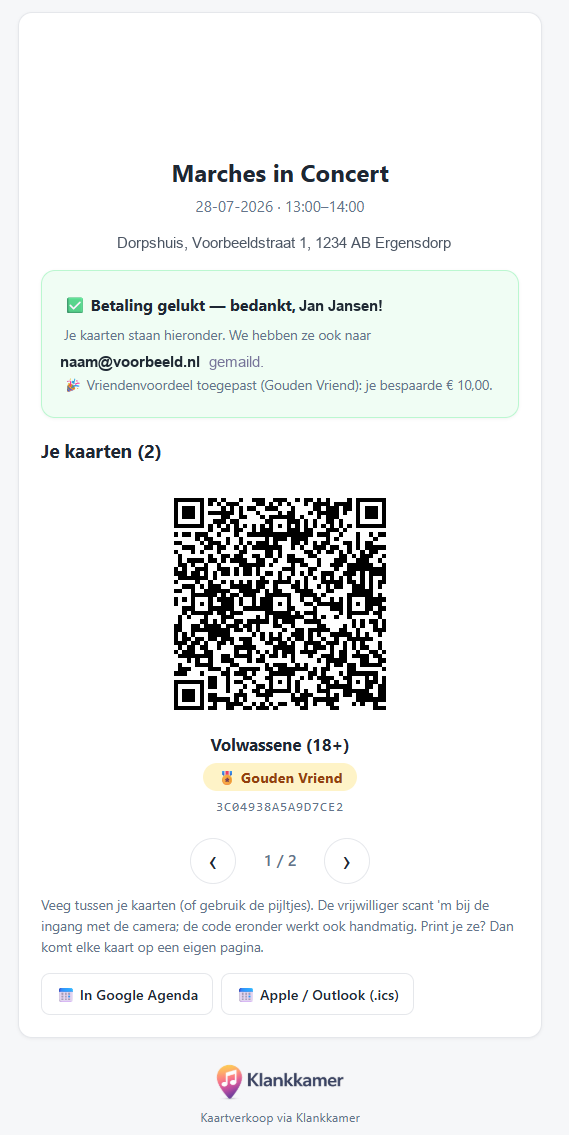 Een e-ticket met QR-code